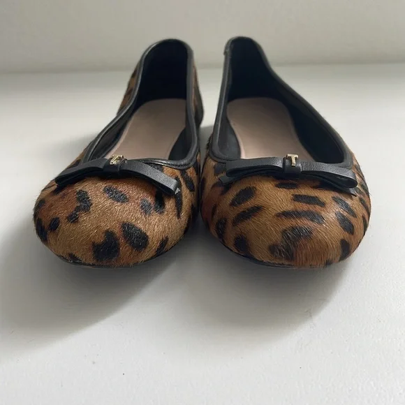 Ted Baker Norha Imitation Leopard Print Bow Pony Hair Ballerina Pump Sz 38 / 7.5 - Picture 3 of 8